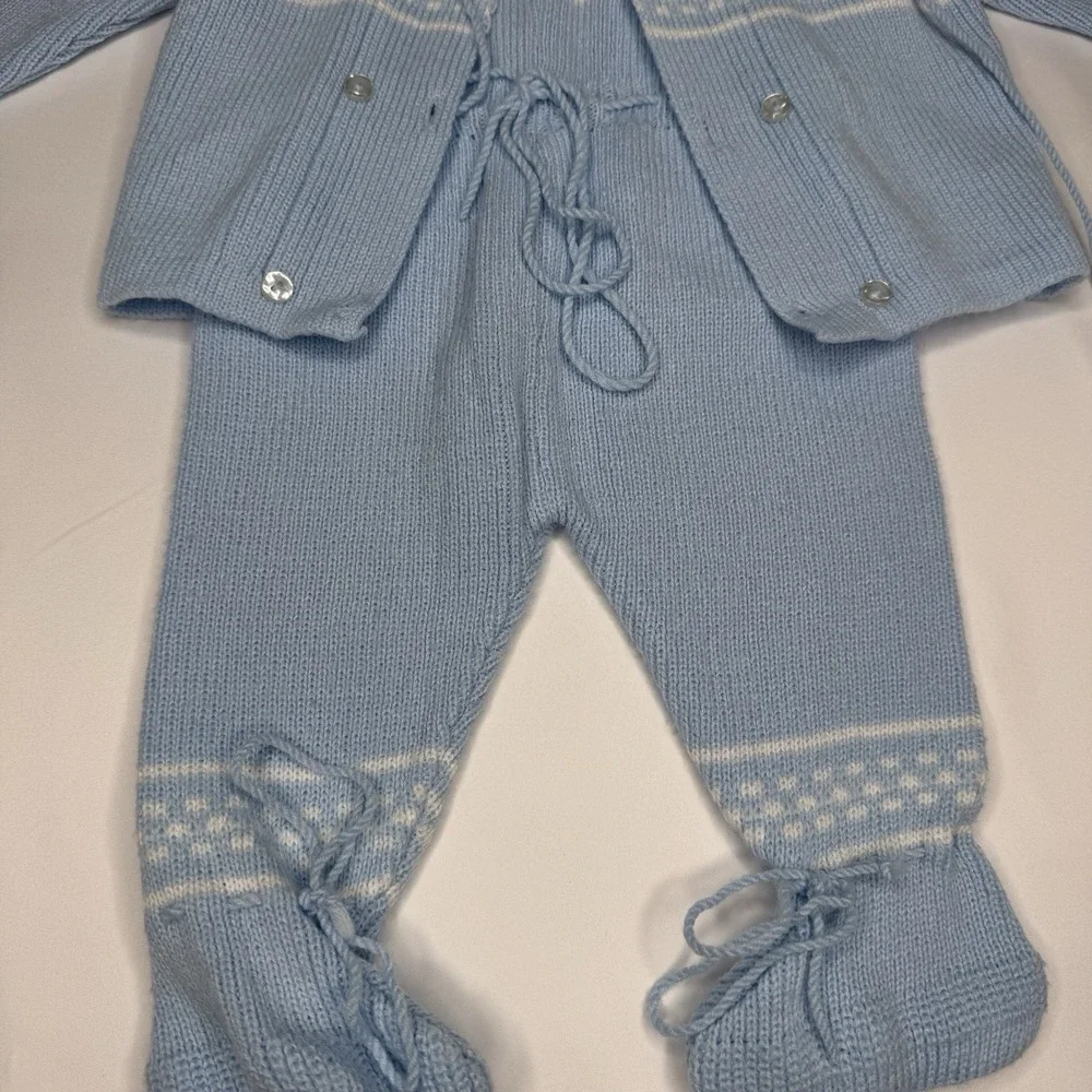 Vintage Baby Footed Knit‎ Sleeper Blue Set 9 months Jumper With Sweater Jacket